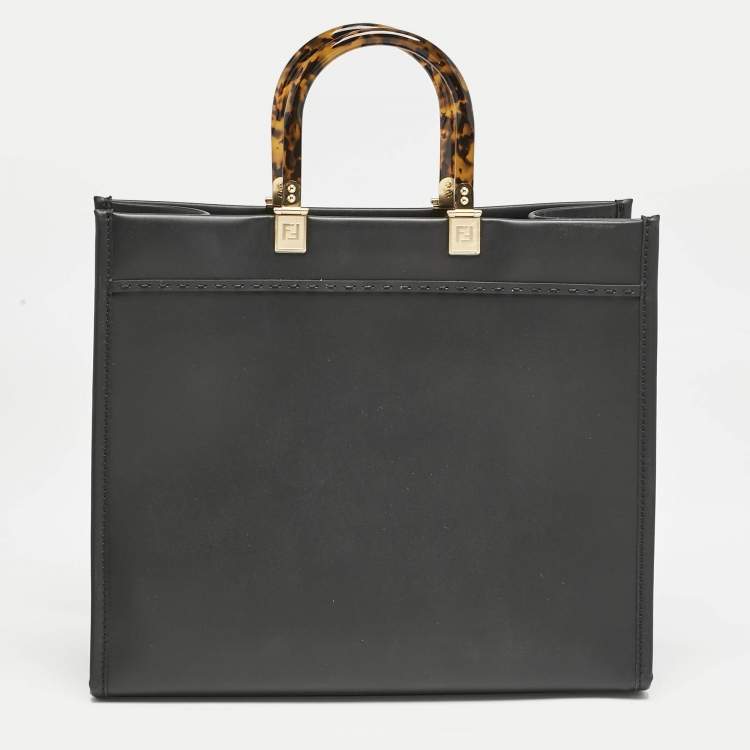 Pre Owned Fendi Black Leather Medium Sunshine Shopper Tote