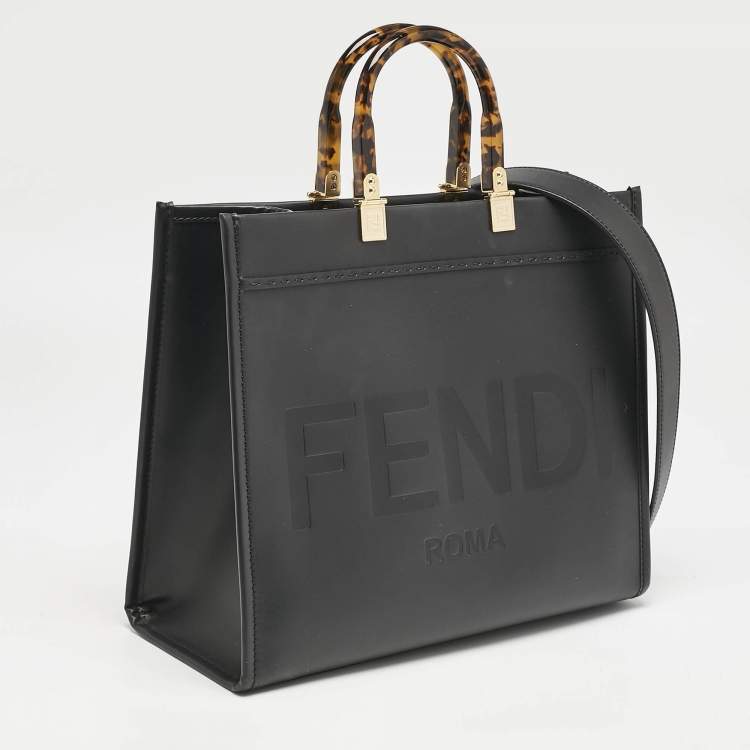 Pre Owned Fendi Black Leather Medium Sunshine Shopper Tote
