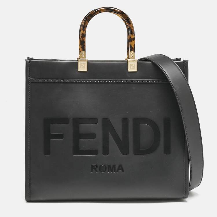 Pre Owned Fendi Black Leather Medium Sunshine Shopper Tote