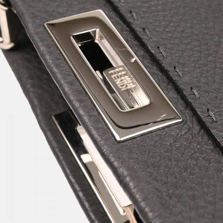 Pre Owned Fendi Gray Leather Peekaboo Handbag