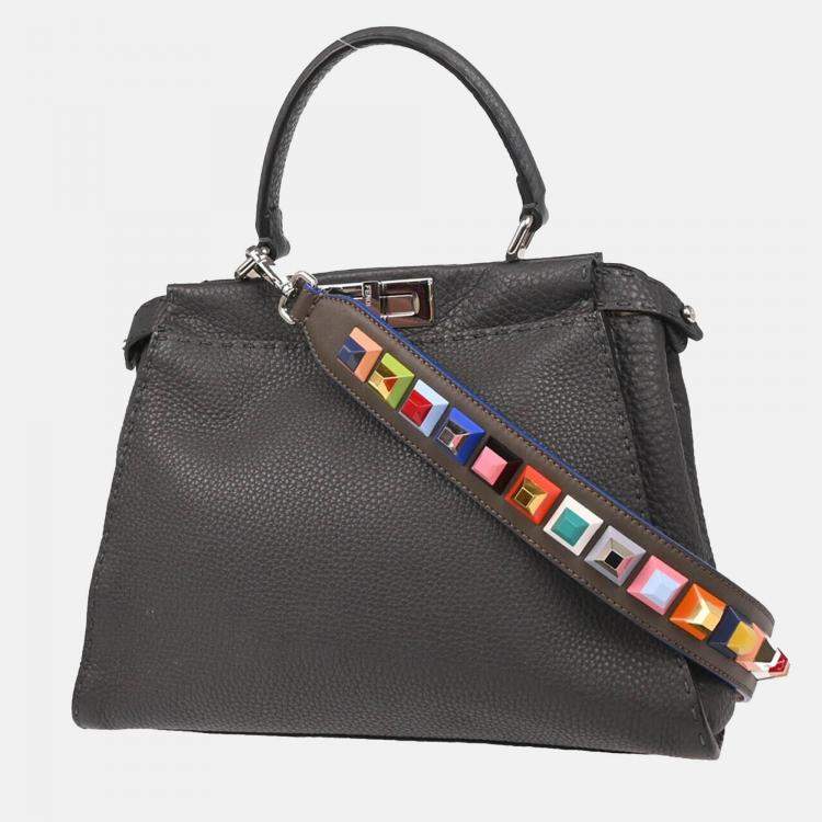 Pre Owned Fendi Gray Leather Peekaboo Handbag