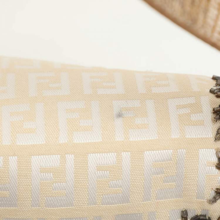 Pre Owned Fendi Beige/White FF Canvas and Lizard Embellished Mama Baguette Bag