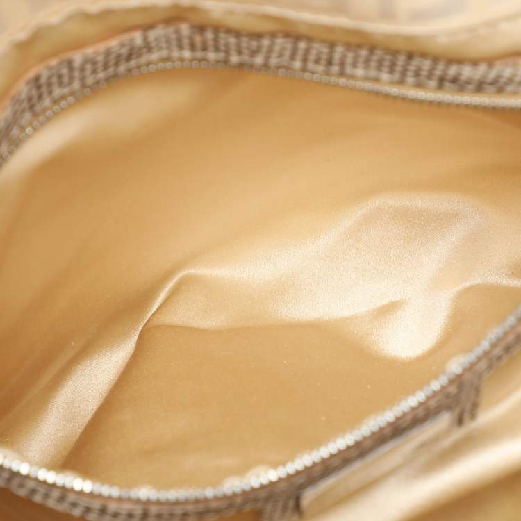 Pre Owned Fendi Beige/White FF Canvas and Lizard Embellished Mama Baguette Bag