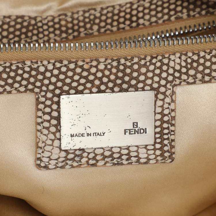 Pre Owned Fendi Beige/White FF Canvas and Lizard Embellished Mama Baguette Bag