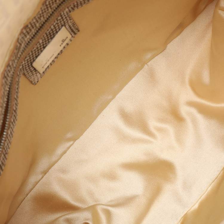 Pre Owned Fendi Beige/White FF Canvas and Lizard Embellished Mama Baguette Bag