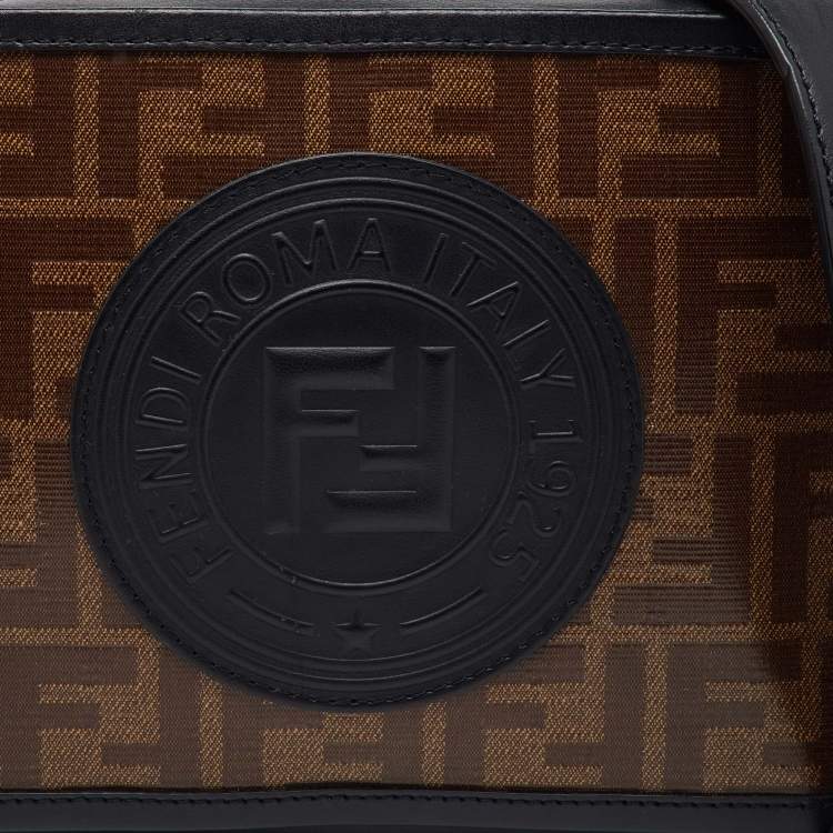 Pre Owned Fendi Tobacco/Black Zucca Coated Canvas and Leather FF 1974 Stamp Camera Bag