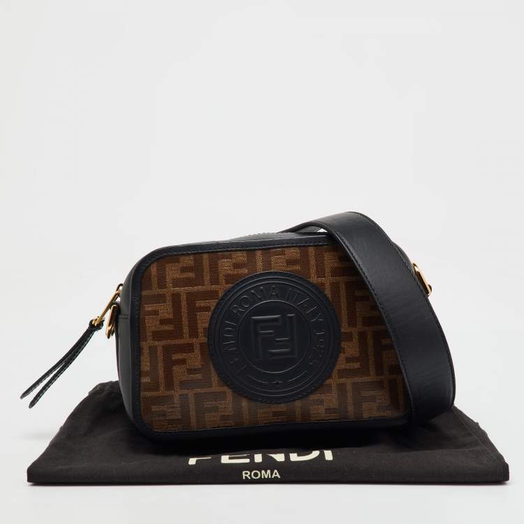 Pre Owned Fendi Tobacco/Black Zucca Coated Canvas and Leather FF 1974 Stamp Camera Bag