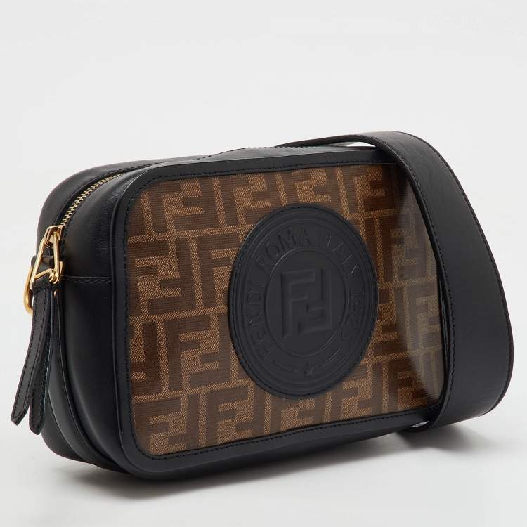 Pre Owned Fendi Tobacco/Black Zucca Coated Canvas and Leather FF 1974 Stamp Camera Bag