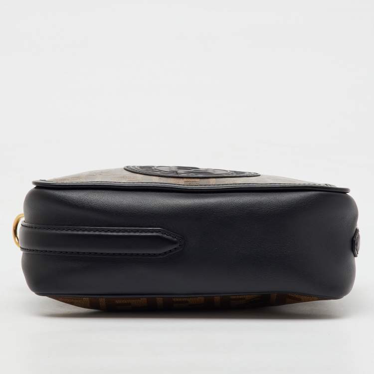 Pre Owned Fendi Tobacco/Black Zucca Coated Canvas and Leather FF 1974 Stamp Camera Bag