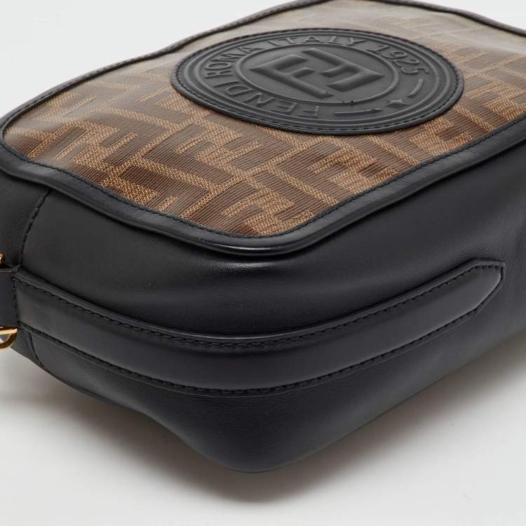 Pre Owned Fendi Tobacco/Black Zucca Coated Canvas and Leather FF 1974 Stamp Camera Bag