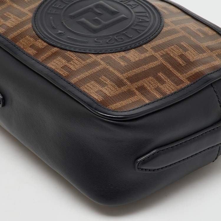 Pre Owned Fendi Tobacco/Black Zucca Coated Canvas and Leather FF 1974 Stamp Camera Bag