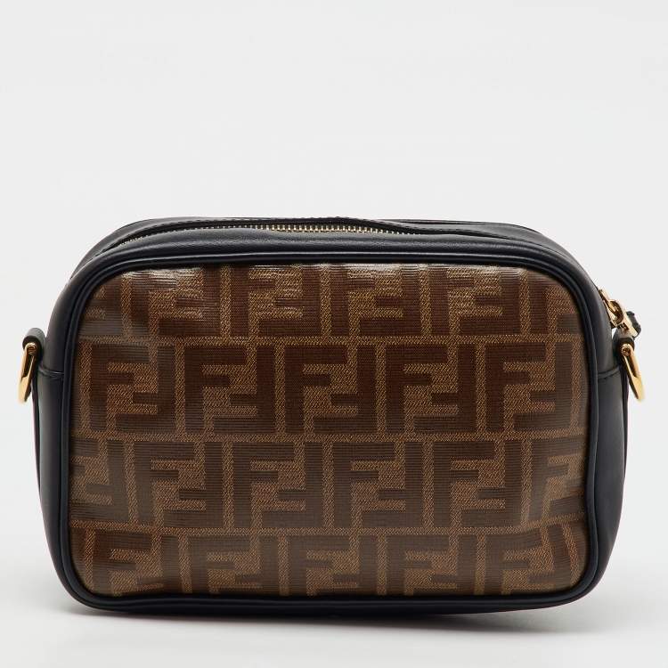 Pre Owned Fendi Tobacco/Black Zucca Coated Canvas and Leather FF 1974 Stamp Camera Bag