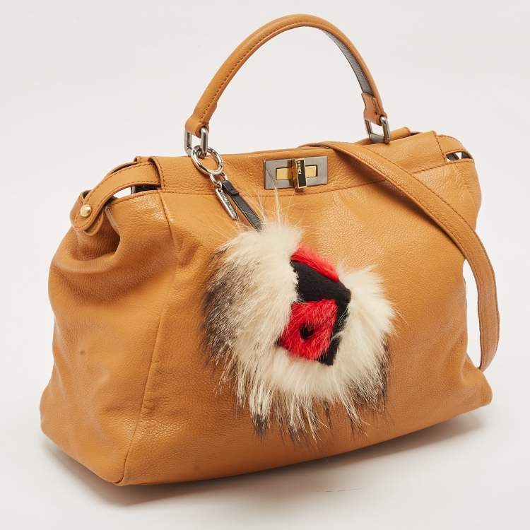 Pre Owned Fendi Tan Leather Large Peekaboo Top Handle Bag