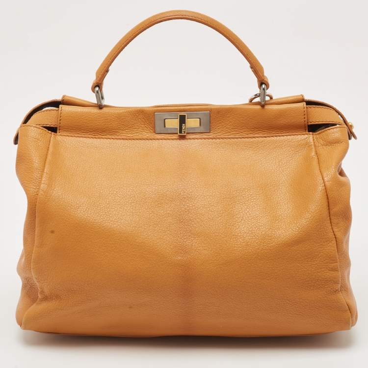 Pre Owned Fendi Tan Leather Large Peekaboo Top Handle Bag