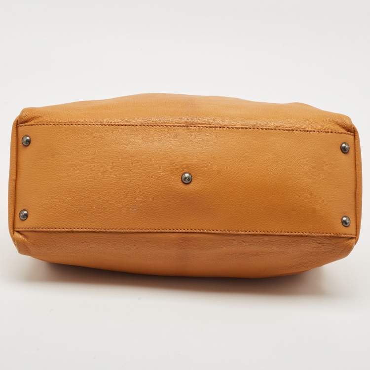 Pre Owned Fendi Tan Leather Large Peekaboo Top Handle Bag