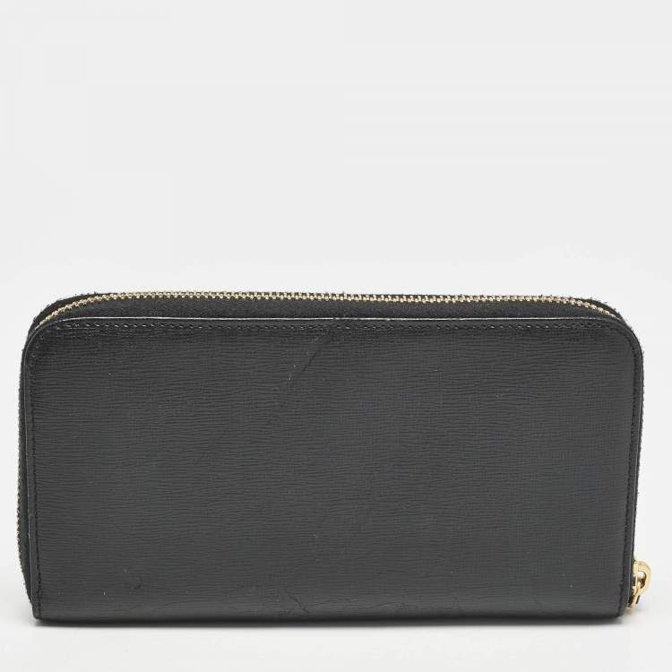 Pre Owned Fendi Black Leather Elite Zip Continental Wallet