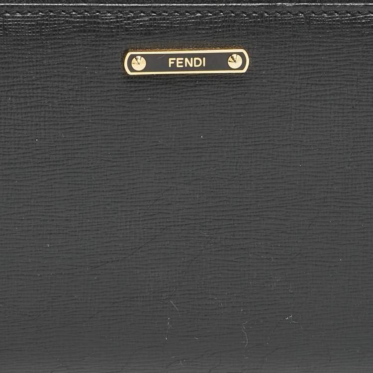 Pre Owned Fendi Black Leather Elite Zip Continental Wallet