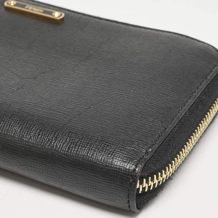 Pre Owned Fendi Black Leather Elite Zip Continental Wallet