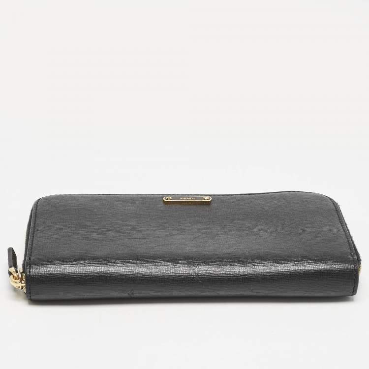 Pre Owned Fendi Black Leather Elite Zip Continental Wallet