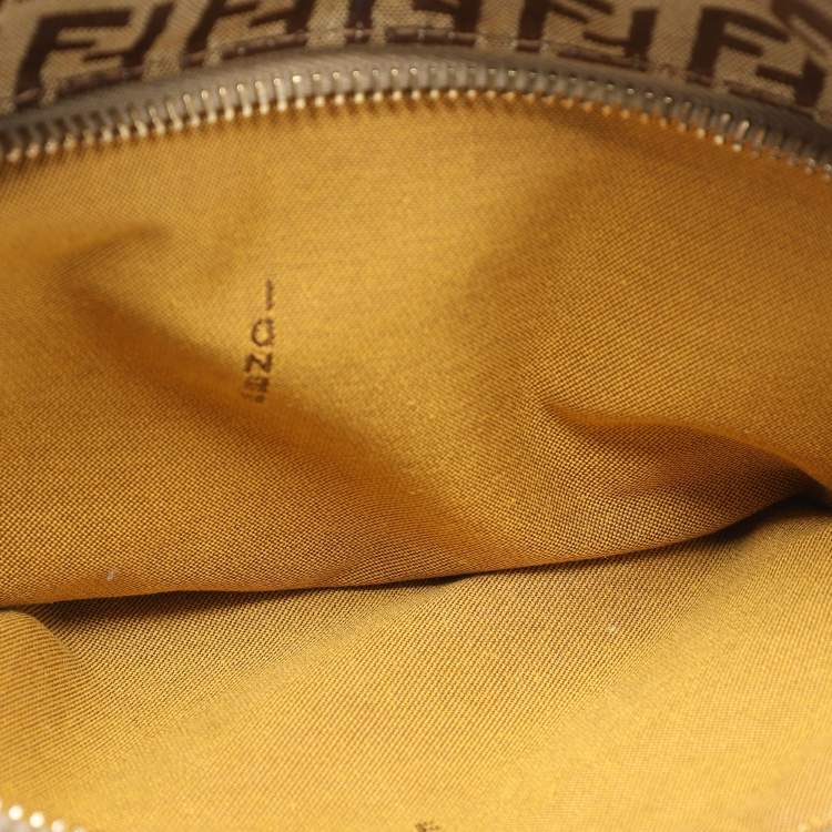 Pre Owned Fendi Yellow/Brown Zucchino Canvas and Leather Small Chef Pocket Shoulder Bag