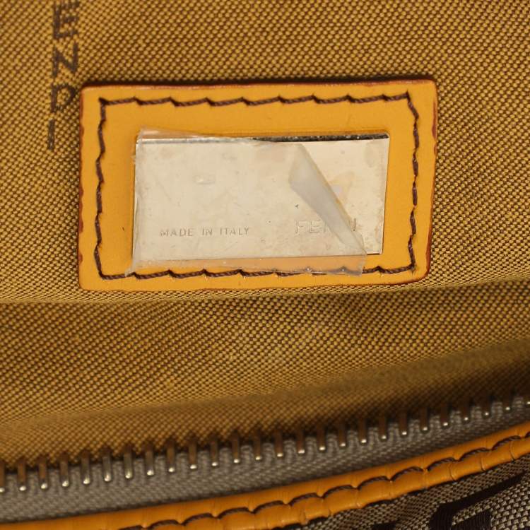 Pre Owned Fendi Yellow/Brown Zucchino Canvas and Leather Small Chef Pocket Shoulder Bag