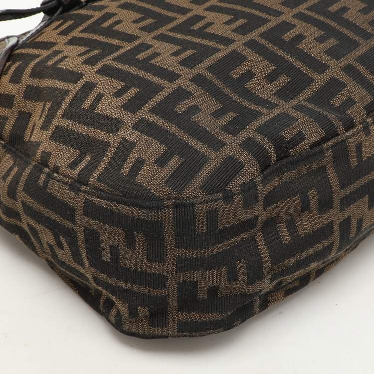 Pre Owned Fendi Brown Zucca Canvas and Leather Double Buckle Hobo 