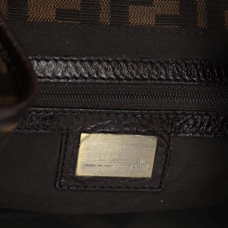 Pre Owned Fendi Brown Zucca Canvas and Leather Double Buckle Hobo 
