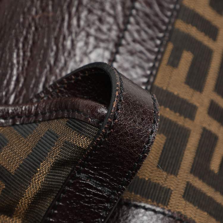 Pre Owned Fendi Brown Zucca Canvas and Leather Double Buckle Hobo 