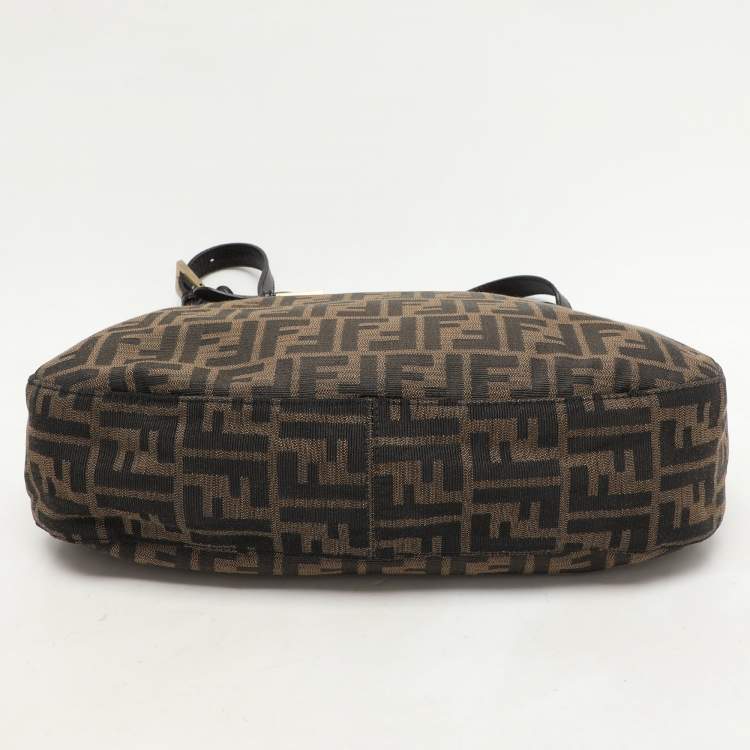 Pre Owned Fendi Brown Zucca Canvas and Leather Double Buckle Hobo 