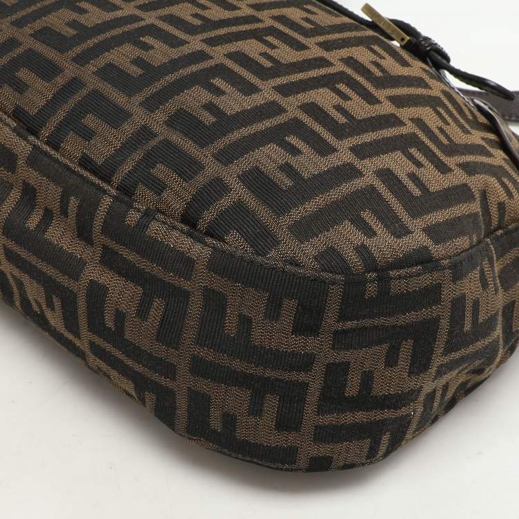 Pre Owned Fendi Brown Zucca Canvas and Leather Double Buckle Hobo 