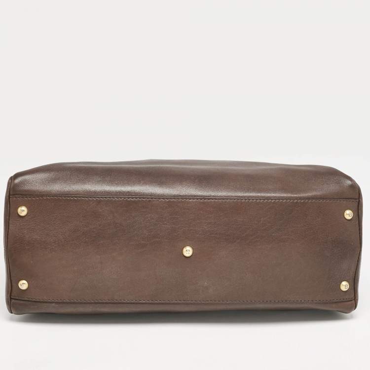 Pre Owned Fendi Dark Brown Leather Large Peekaboo Top Handle Bag