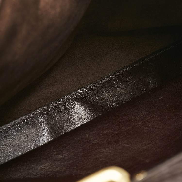 Pre Owned Fendi Dark Brown Leather Large Peekaboo Top Handle Bag