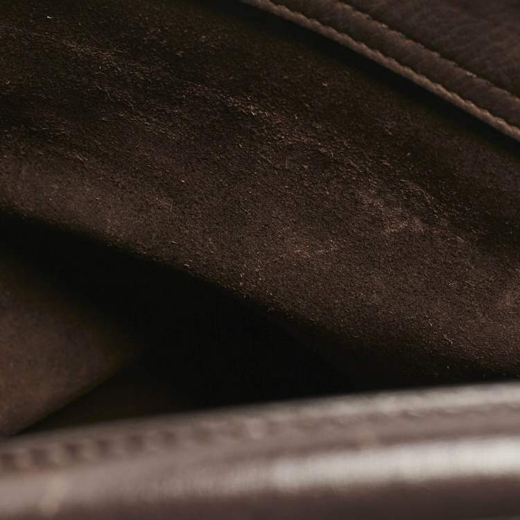 Pre Owned Fendi Dark Brown Leather Large Peekaboo Top Handle Bag