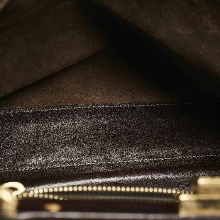 Pre Owned Fendi Dark Brown Leather Large Peekaboo Top Handle Bag
