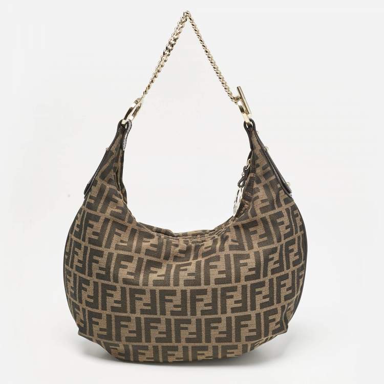 Pre Owned Fendi Tobacco Zucca Canvas Chef Chain Hobo