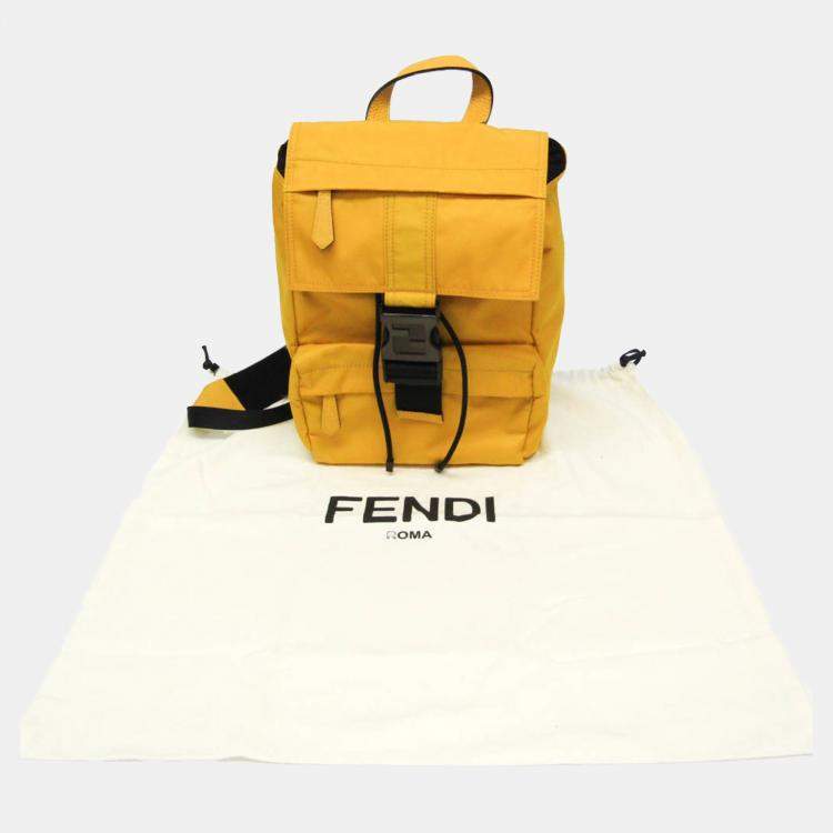 Pre Owned Fendi Yellow Nylon Fendines Sling Backpack