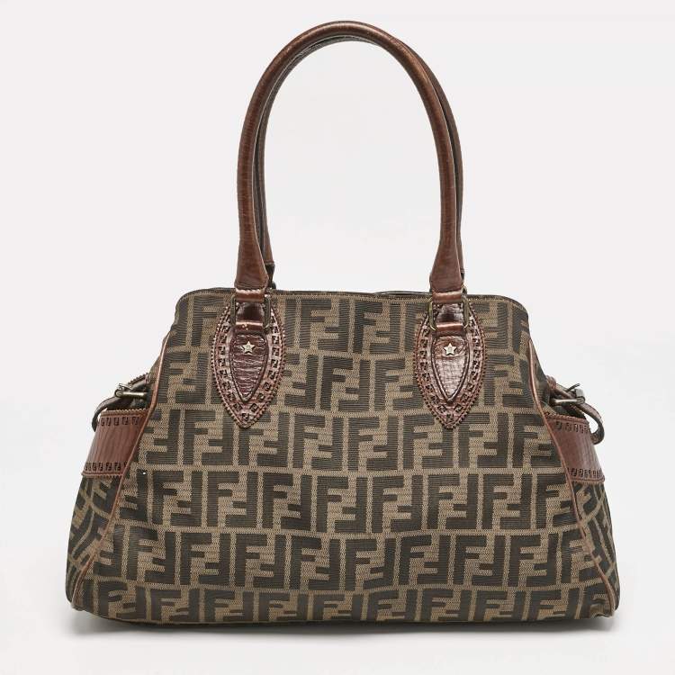 Pre Owned Fendi Tobacco Zucca Canvas Medium Chef De Jour Bag
