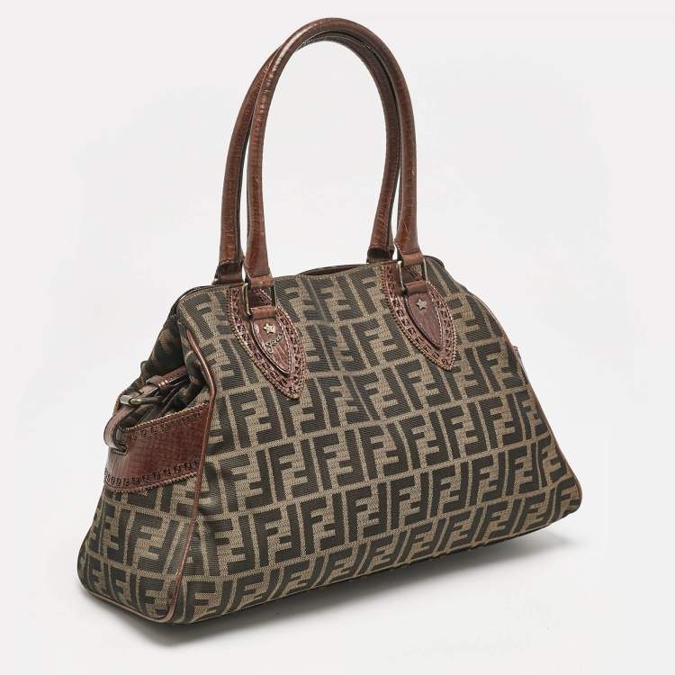 Pre Owned Fendi Tobacco Zucca Canvas Medium Chef De Jour Bag