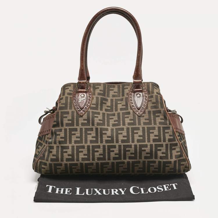 Pre Owned Fendi Tobacco Zucca Canvas Medium Chef De Jour Bag