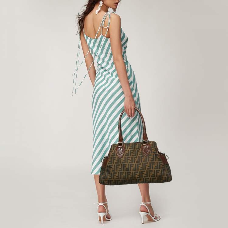 Pre Owned Fendi Tobacco Zucca Canvas Medium Chef De Jour Bag