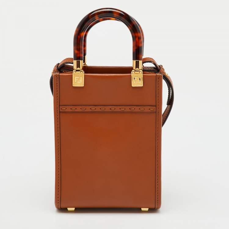 Pre Owned Fendi Brown Leather Sunshine Mini Tote