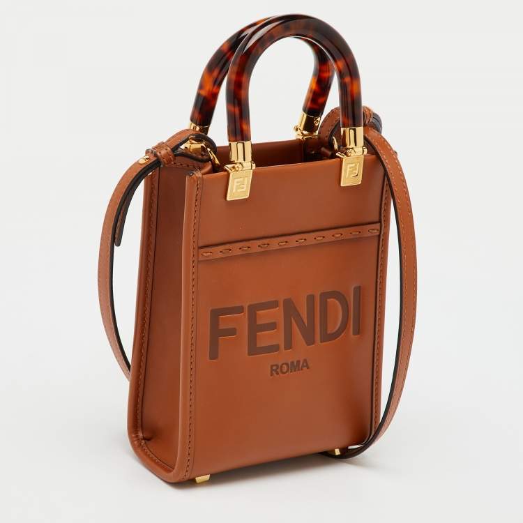 Pre Owned Fendi Brown Leather Sunshine Mini Tote