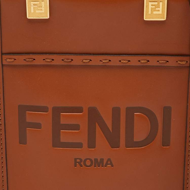 Pre Owned Fendi Brown Leather Sunshine Mini Tote