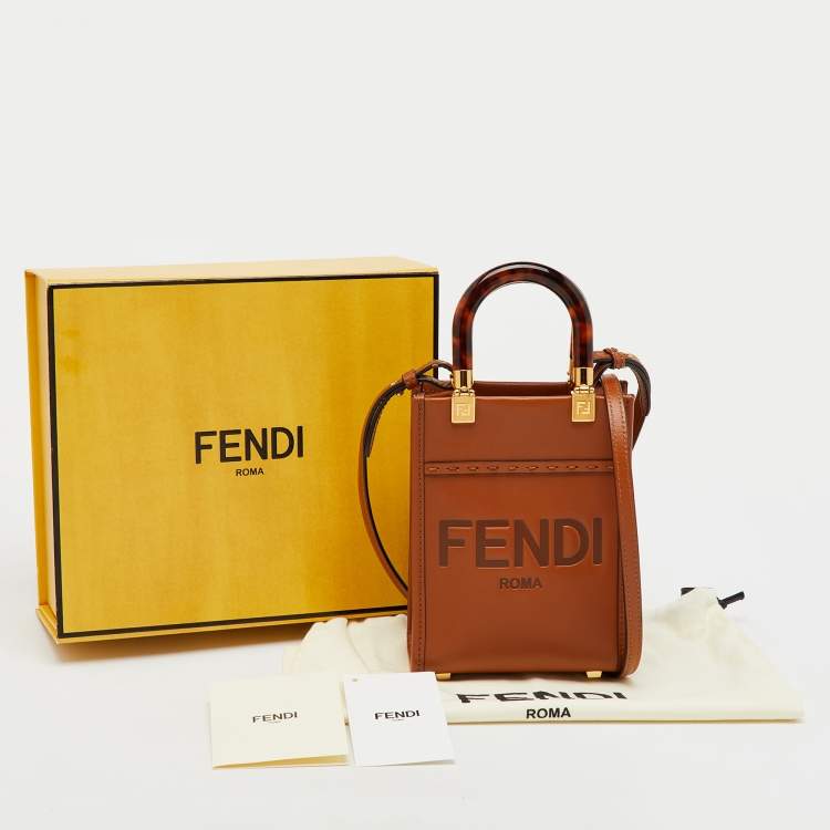 Pre Owned Fendi Brown Leather Sunshine Mini Tote