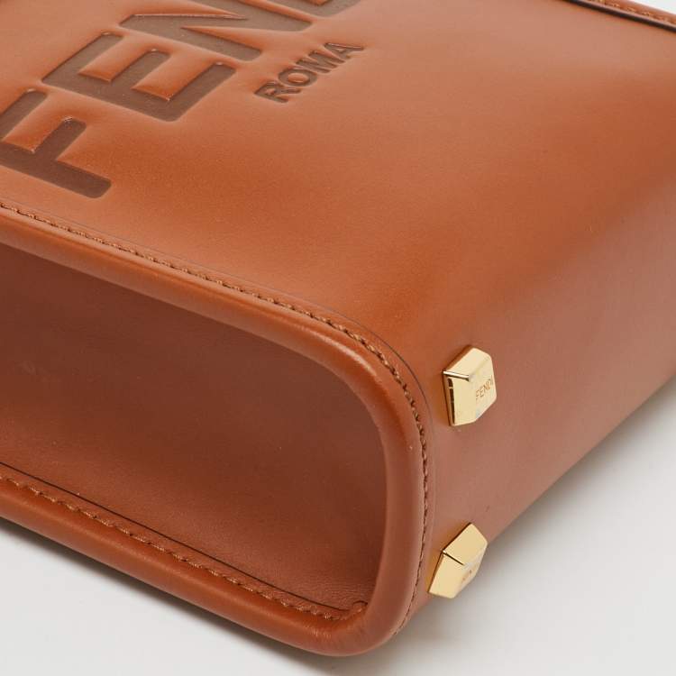 Pre Owned Fendi Brown Leather Sunshine Mini Tote