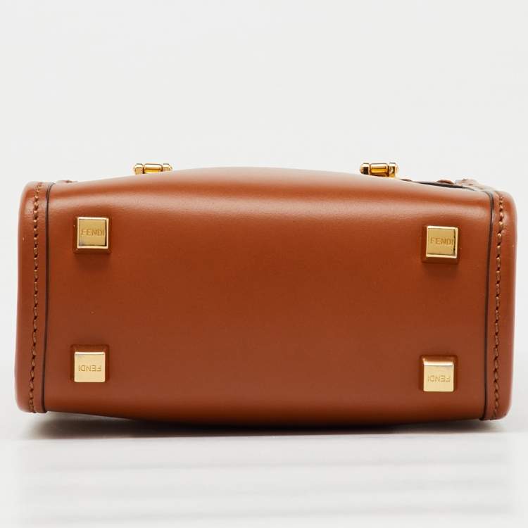 Pre Owned Fendi Brown Leather Sunshine Mini Tote