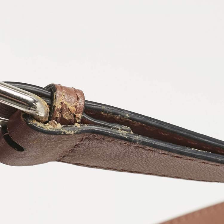 Pre Owned Fendi Brown Leather Medium Whipstitched Peekaboo Top Handle Bag