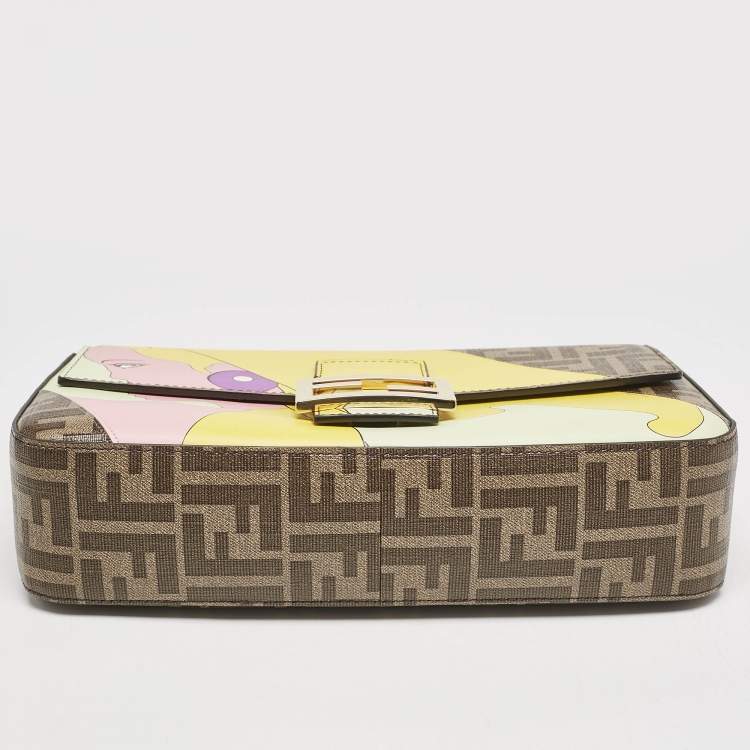 Pre Owned Fendi Multicolor Zucca Coated Canvas and Leather Inlay Baguette Bag