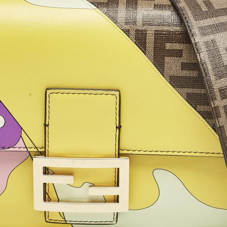Pre Owned Fendi Multicolor Zucca Coated Canvas and Leather Inlay Baguette Bag