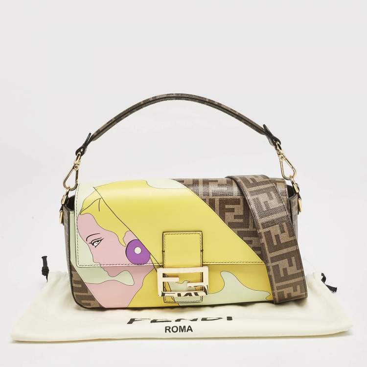 Pre Owned Fendi Multicolor Zucca Coated Canvas and Leather Inlay Baguette Bag